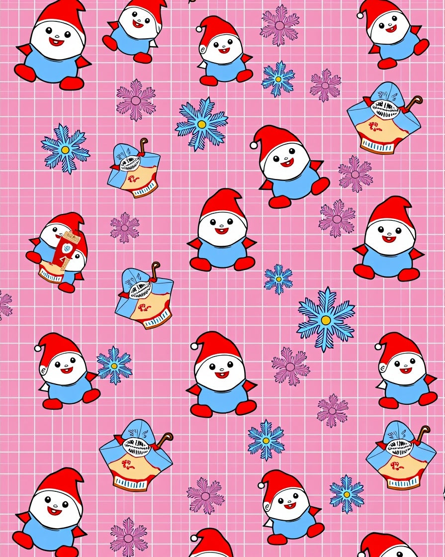 Whimsical Gnomes Snowflakes Pink Grid Rug