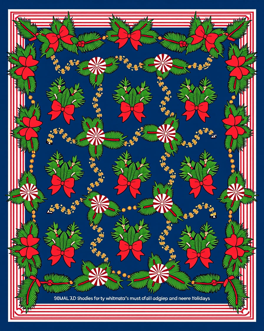 Festive Red Bow Green Pine Garlands Rug