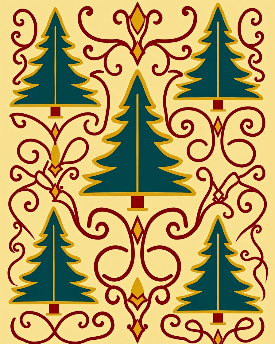 Teal Evergreen Vines Festive Rug