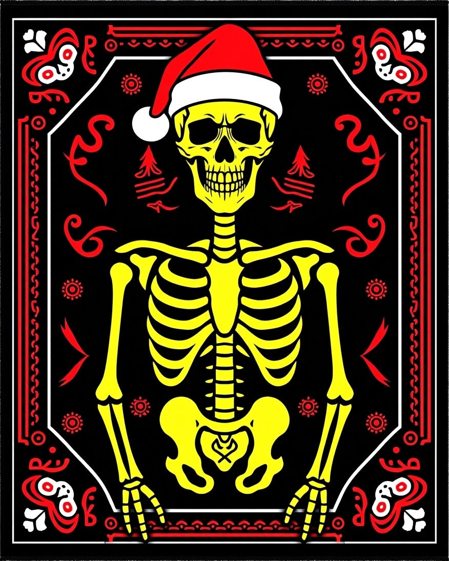 Yellow Skeleton Christmas Black Rug
