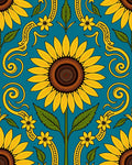 Teal Sunflower Medallion Swirl Rug