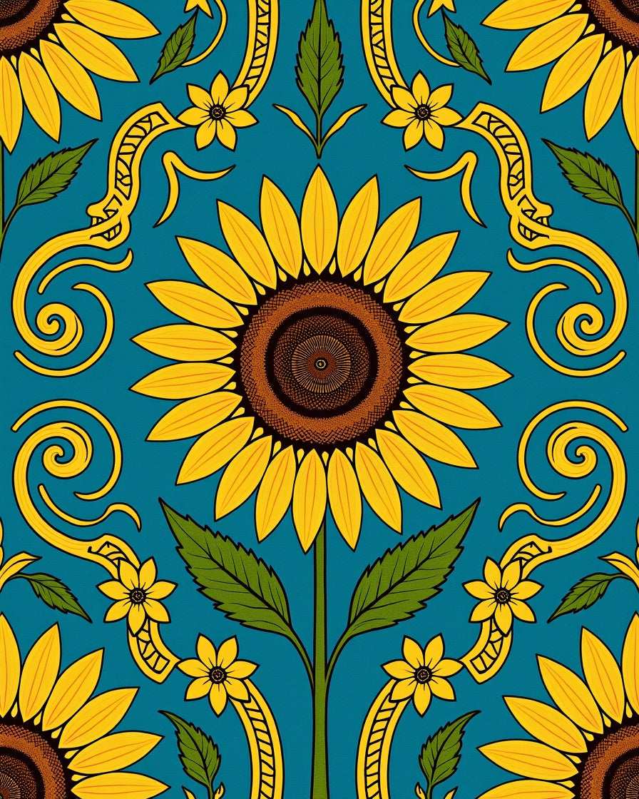 Teal Sunflower Medallion Swirl Rug