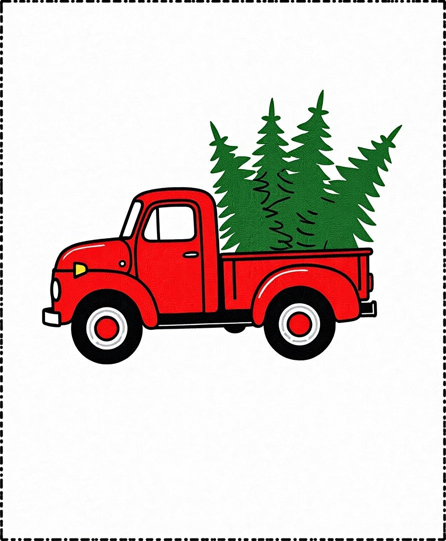 Red Truck Green Pine Trees Rug