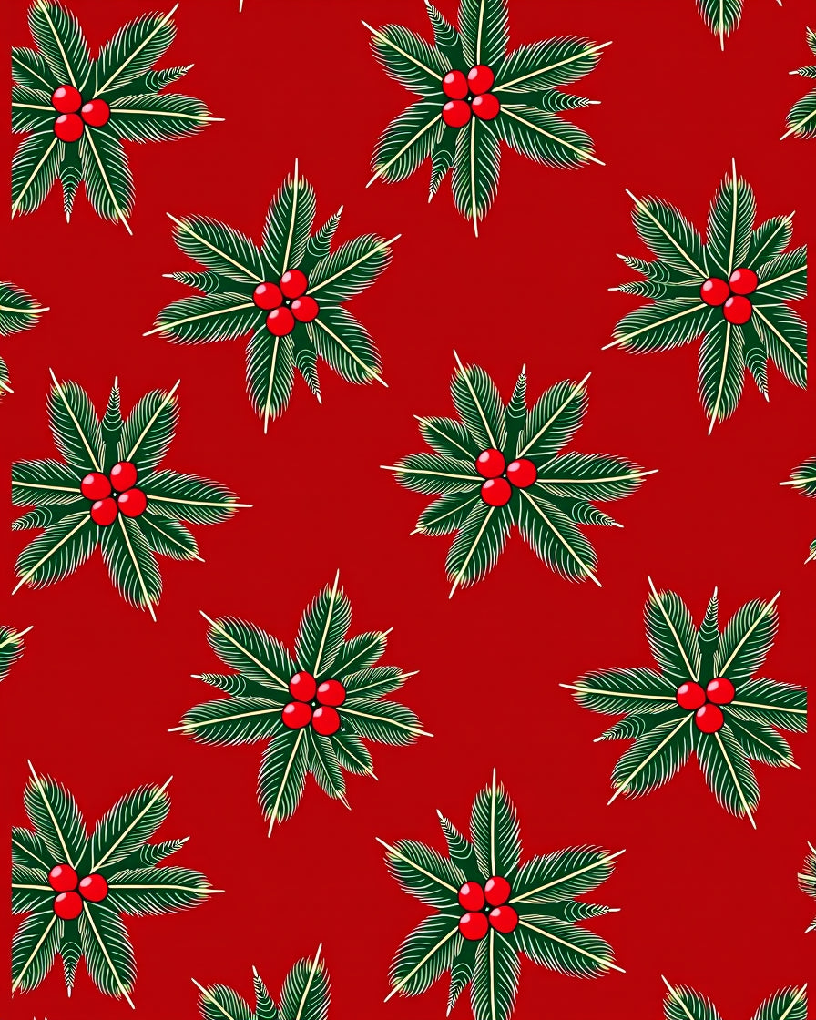 Festive Red Evergreen Holly Cluster Rug