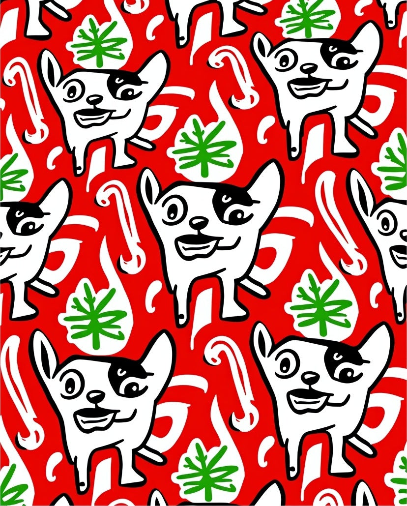Red White Black Dog Christmas Trees Rug