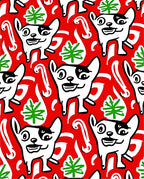 Red White Black Dog Christmas Trees Rug