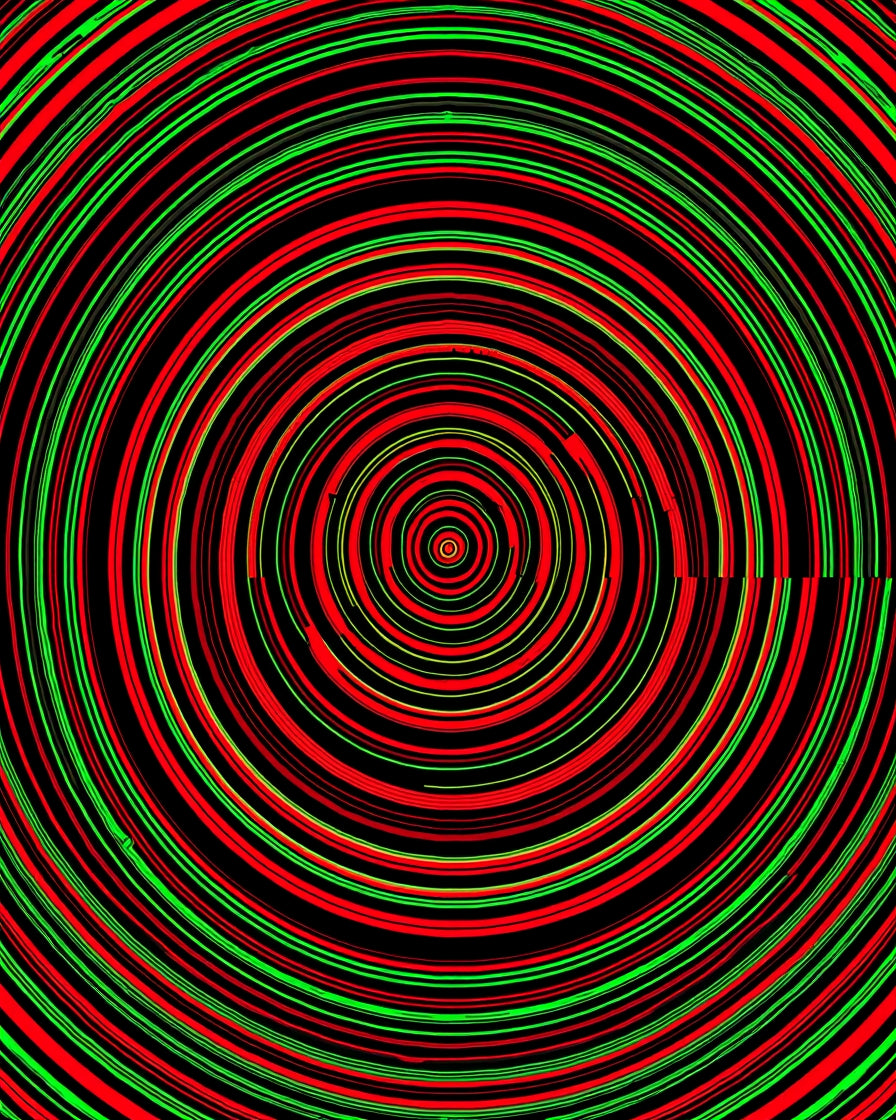 Psychedelic Red Green Concentric Circles Rug
