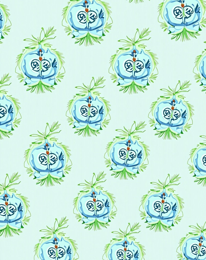 Light Blue Orb Botanical Ornament Rug
