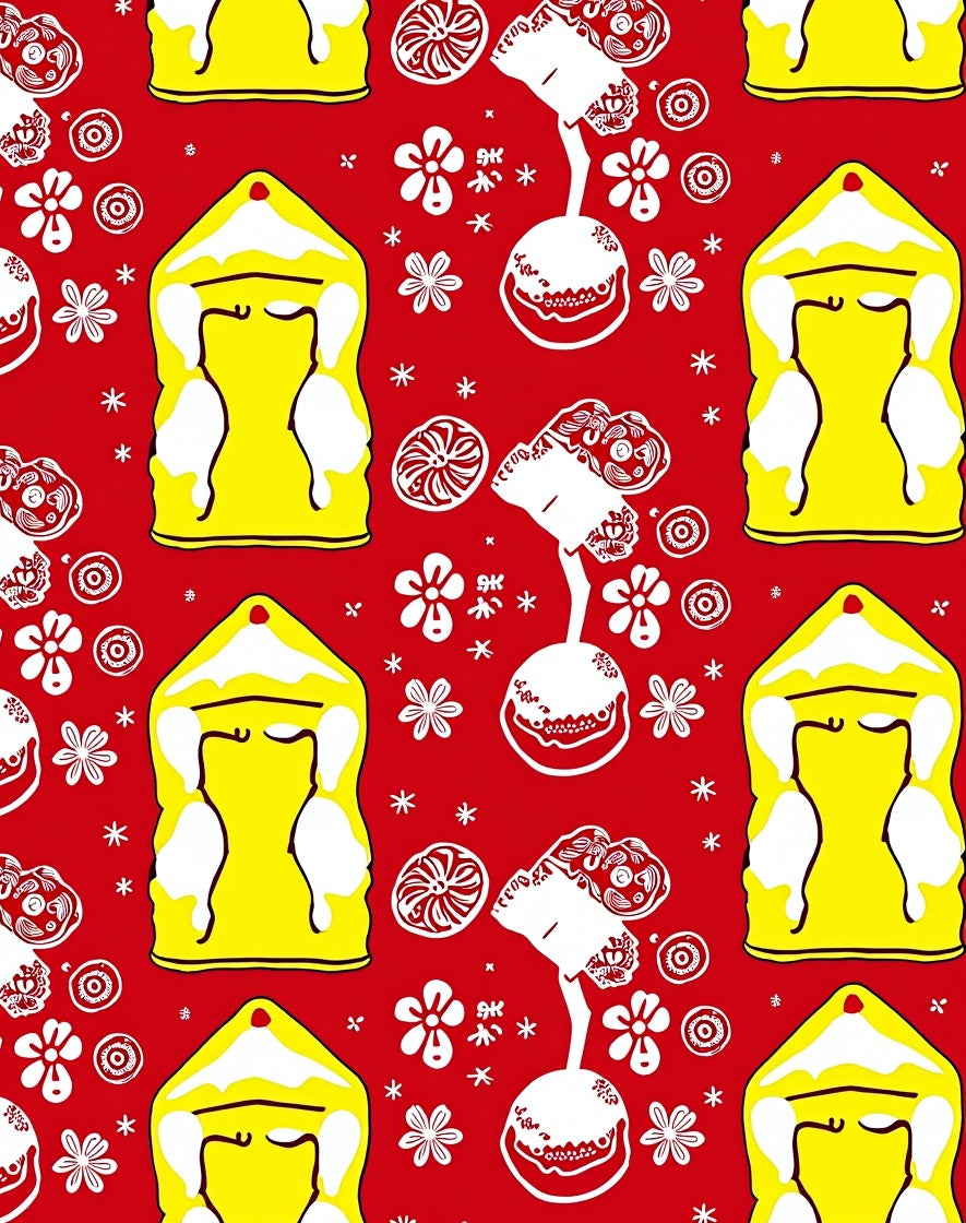 Bright Yellow House White Floral Accents Rug