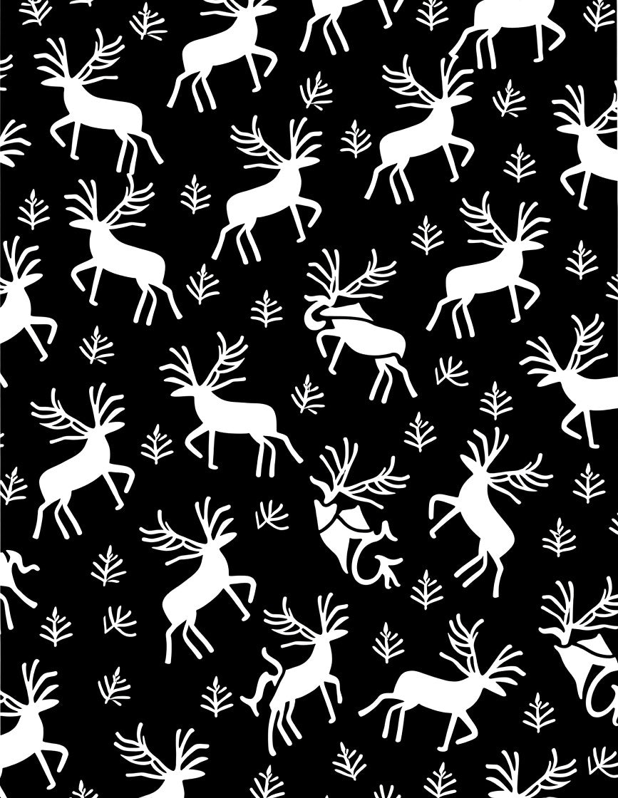 Black White Woodland Reindeer Antler Scene Rug