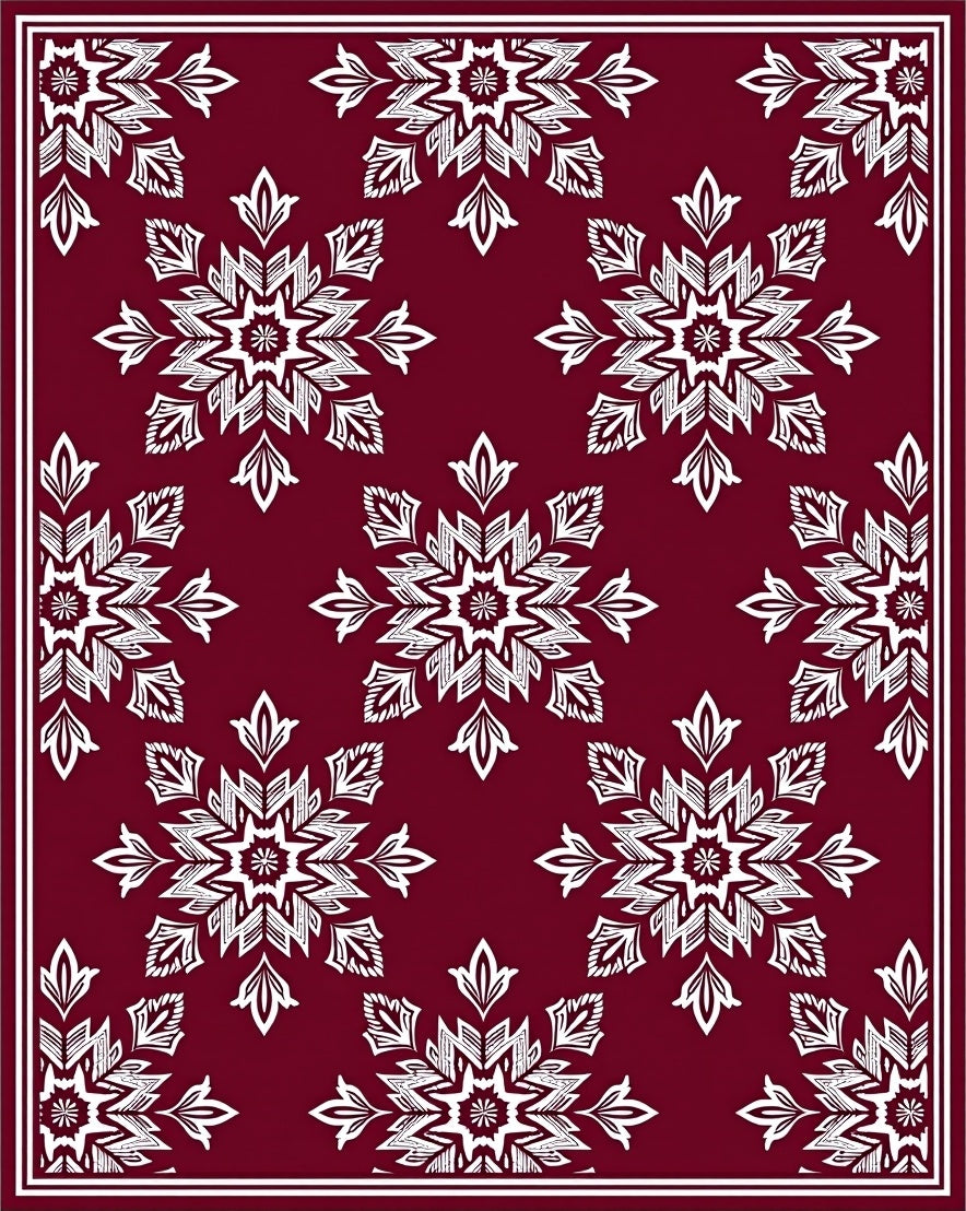 Deep Red White Snowflake Mandala Rug
