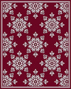 Deep Red White Snowflake Mandala Rug