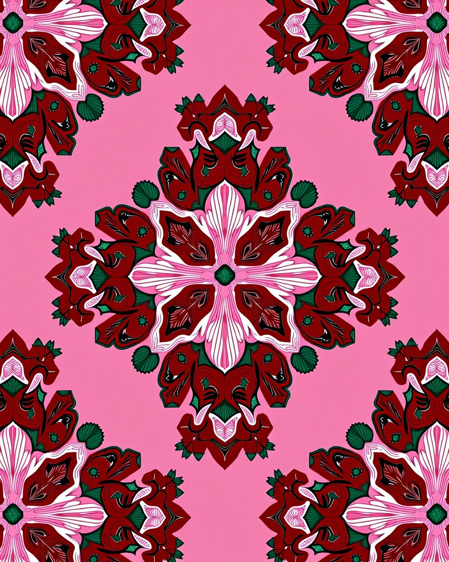Crimson Pink Emerald Mandala Blooms Rug