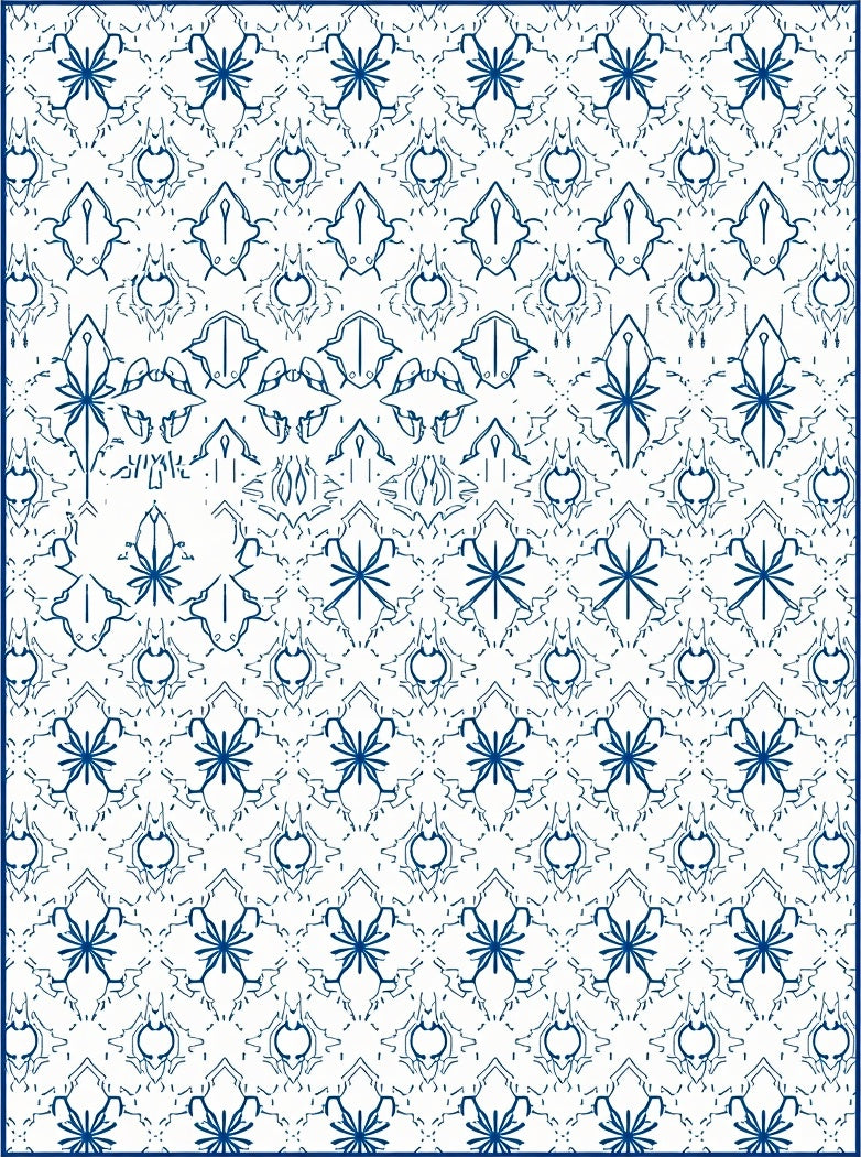 Navy Blue Floral Medallion Arrangement Rug