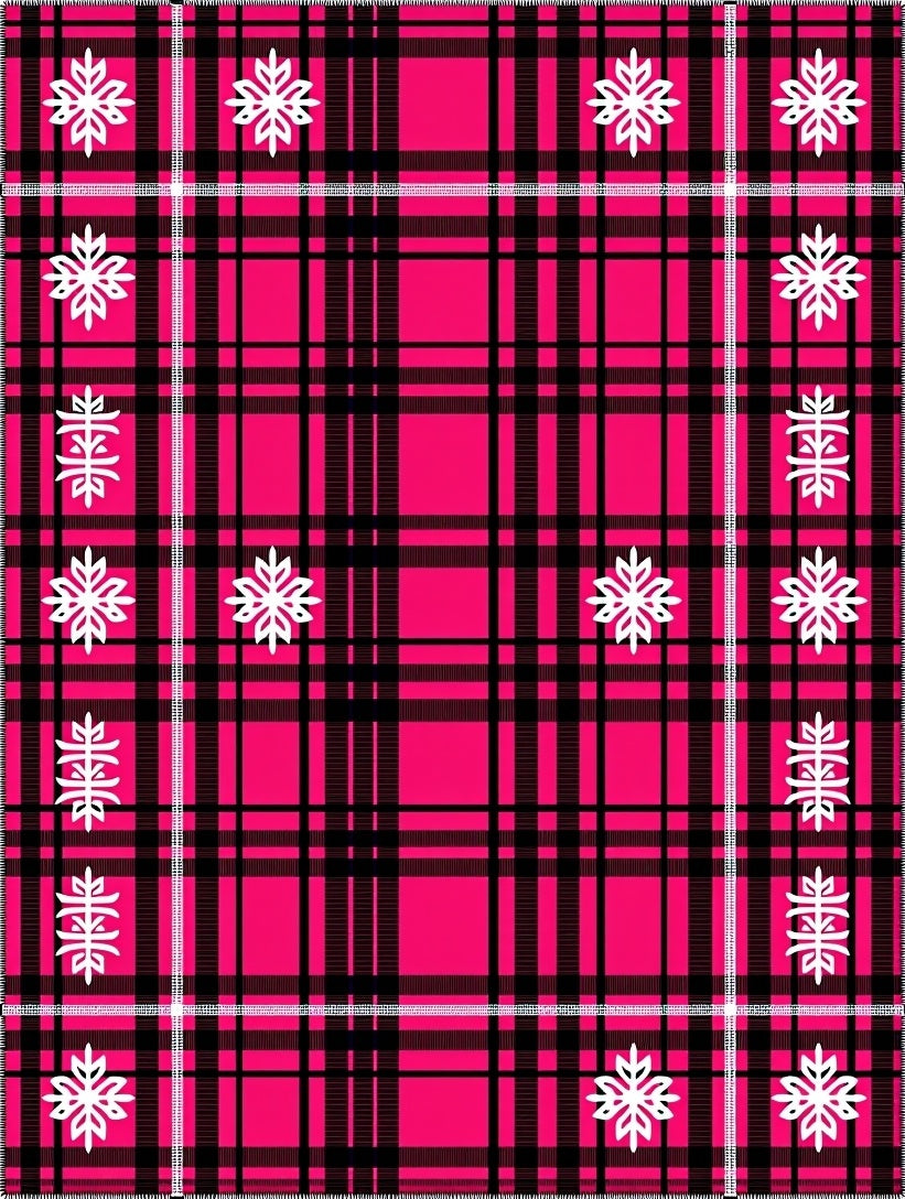 Hot Pink Black White Snowflake Plaid Rug
