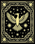 Golden Phoenix Stars Ornate Border Rug