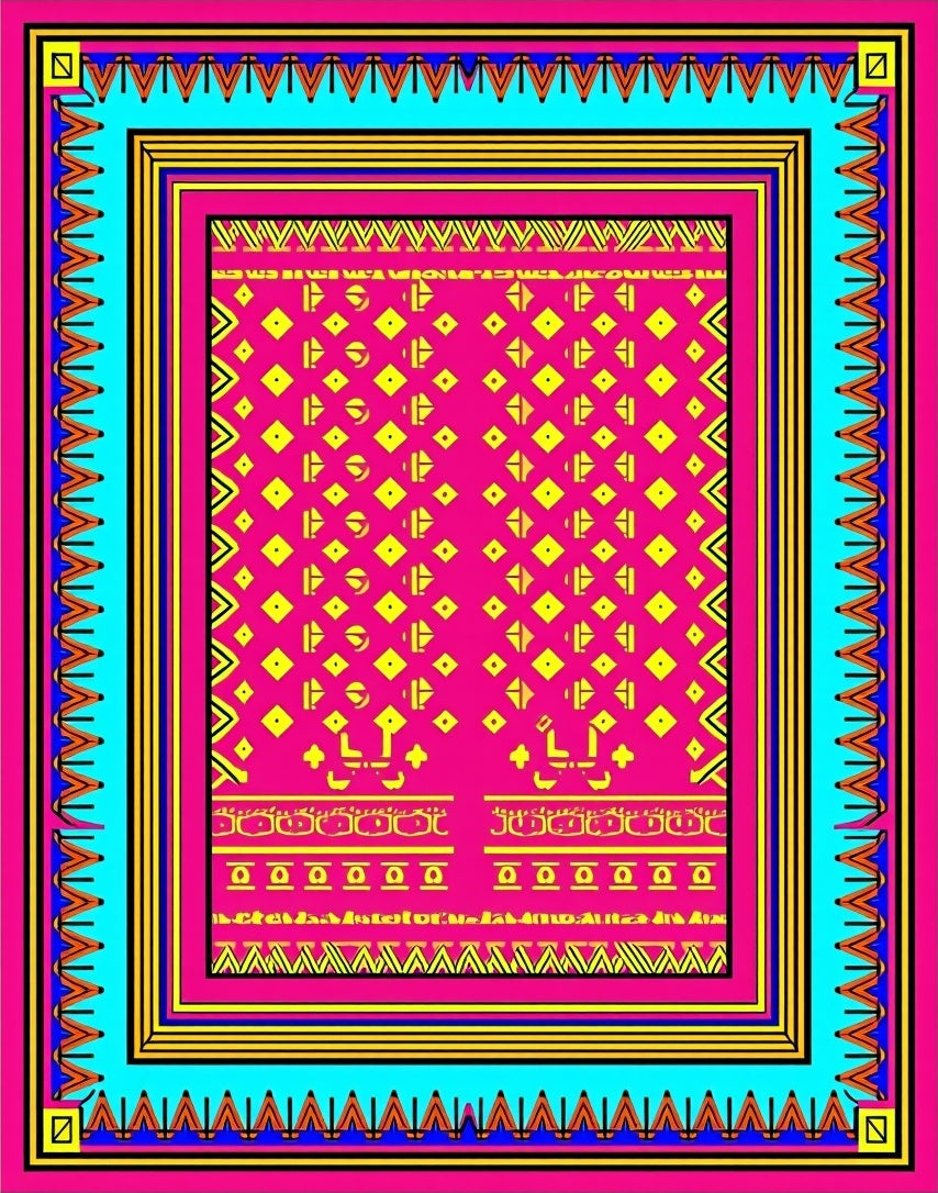Fuchsia Yellow Geometric Tribal Border Rug