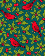 Vibrant Red Cardinal Holly Cluster Rug