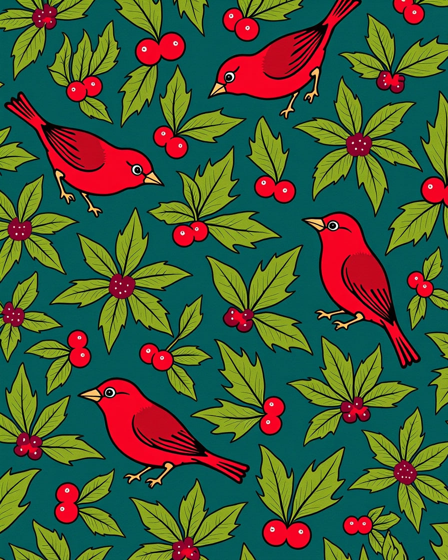 Vibrant Red Cardinal Holly Cluster Rug