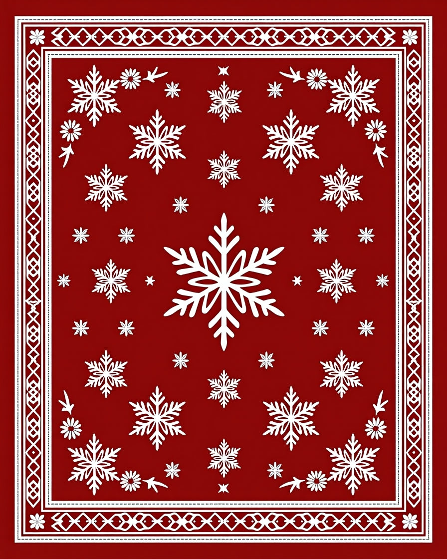 Crimson White Snowflake Bordered Throw Rug