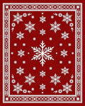 Crimson White Snowflake Bordered Throw Rug