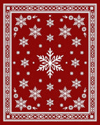 Crimson White Snowflake Bordered Throw Rug