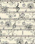 Black Musical Notes Floral Cream Background Rug