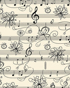 Black Musical Notes Floral Cream Background Rug