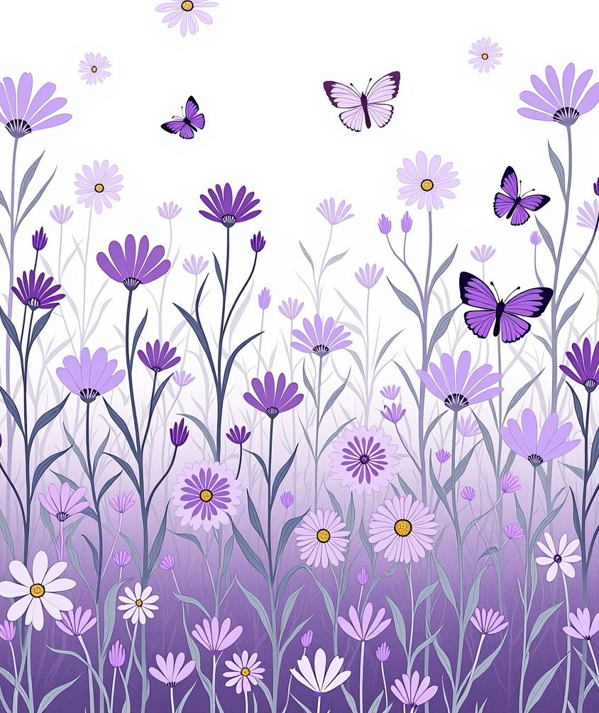 Purple Butterflies Meadow Floral Arrangement Rug