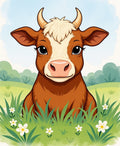 Whimsical Brown Cow Amongst White Flowers Rug