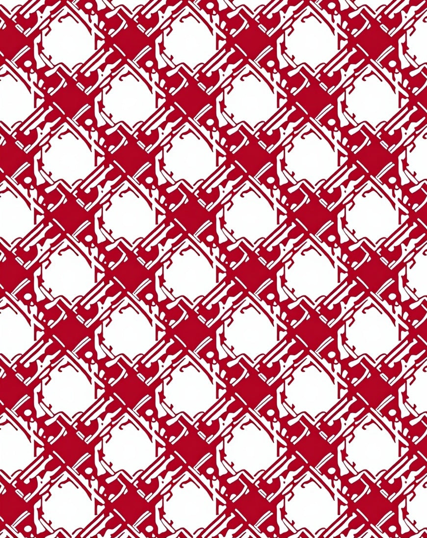 Crimson Interlocking Geometric Lattice Rug