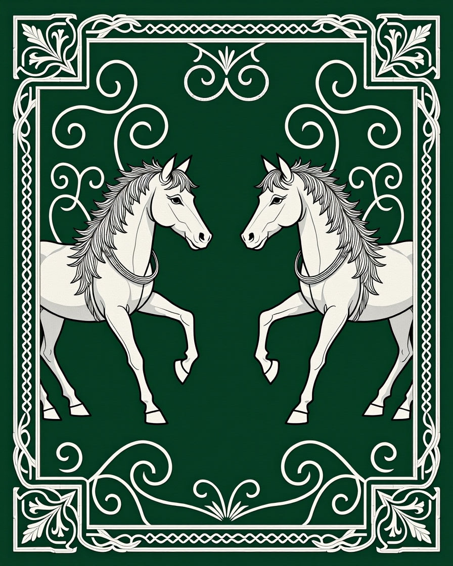 Emerald Green Twin Horse Heraldic Rug