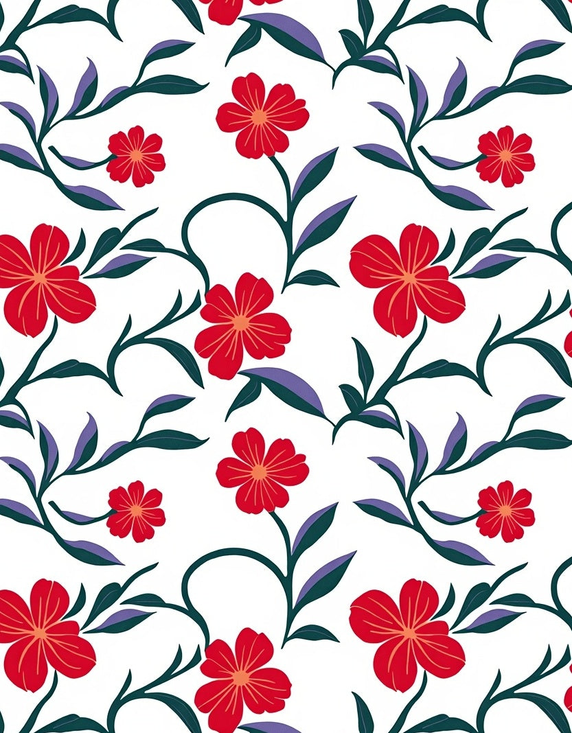 Vibrant Red Floral Vine Swirls Rug