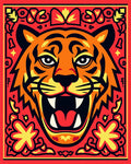 Fiery Orange Tiger Roaring Woodland Fauna Rug