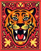 Fiery Orange Tiger Roaring Woodland Fauna Rug
