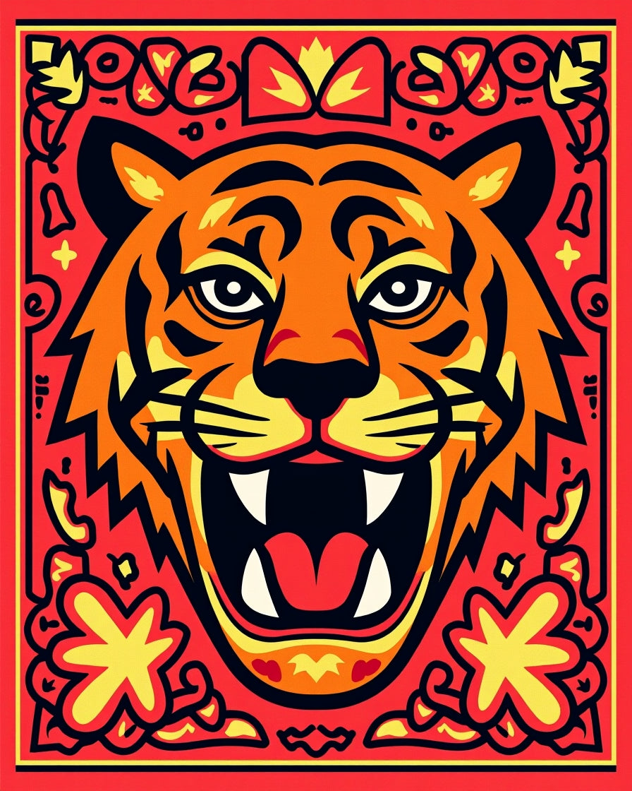 Fiery Orange Tiger Roaring Woodland Fauna Rug