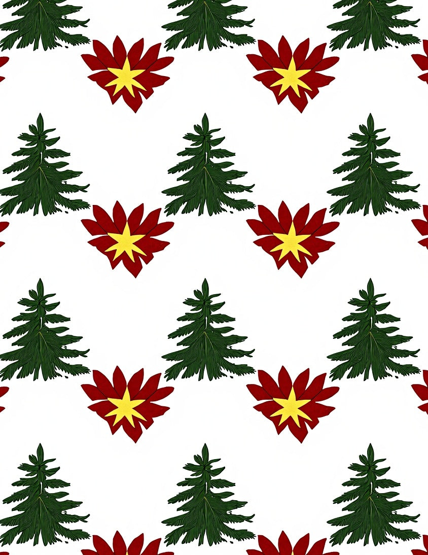 Green Pine Red Yellow Flower Repeating Rug
