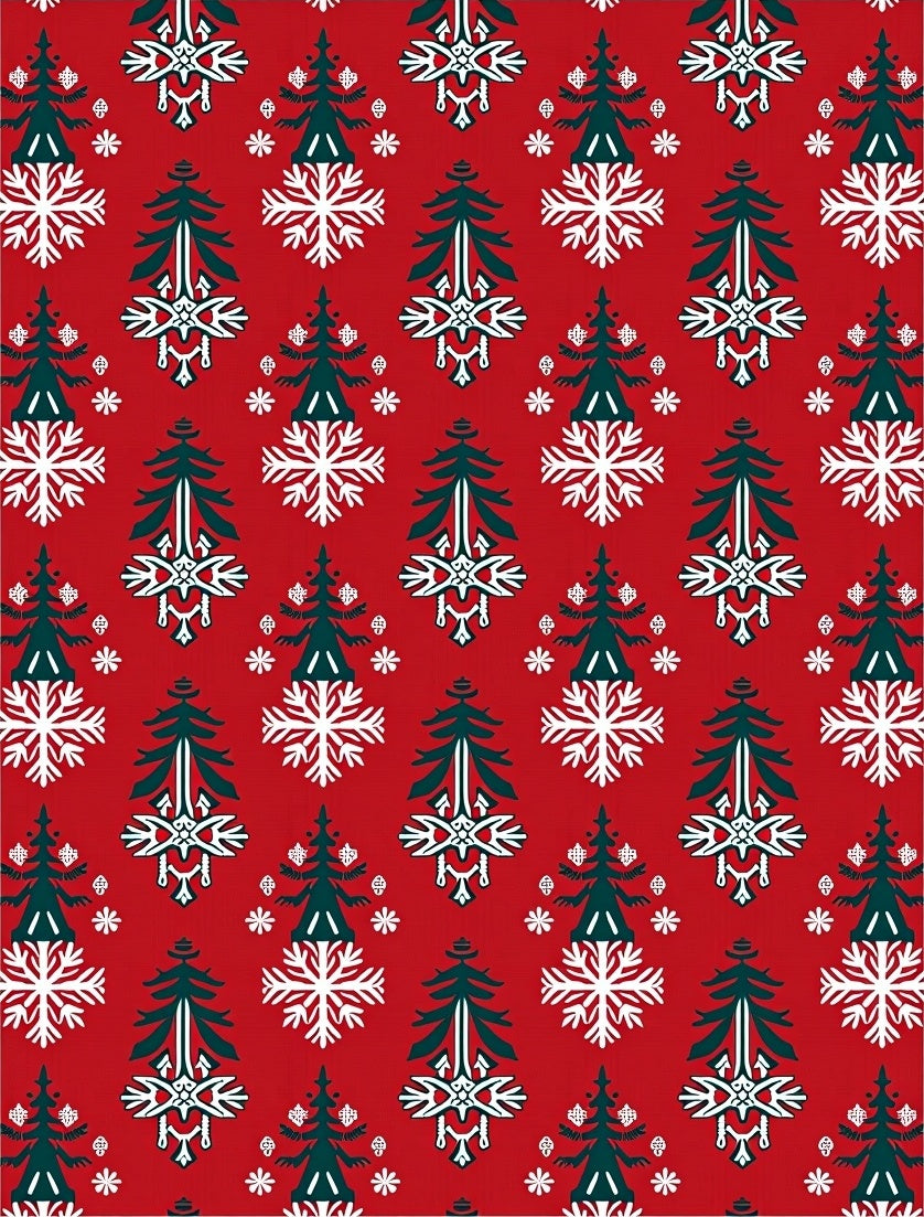 Red White Green Evergreen Snowflake Motif Rug