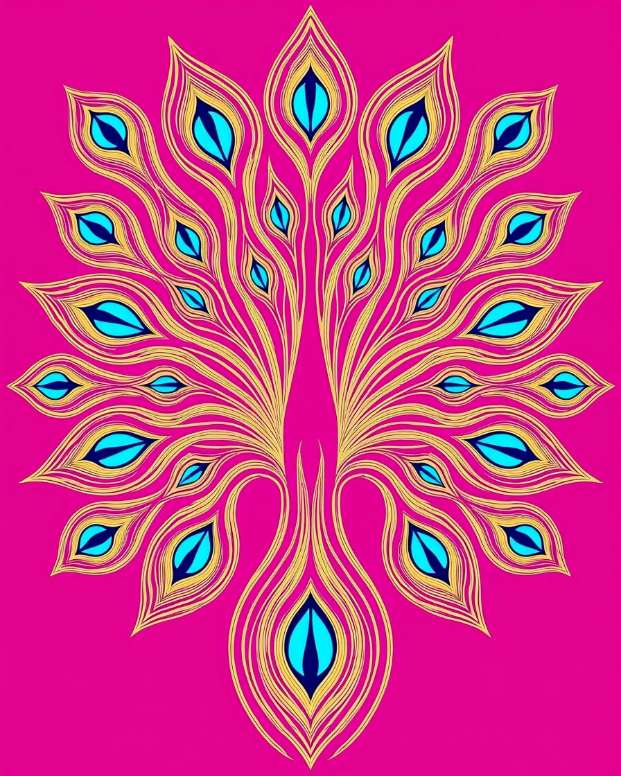 Bright Magenta Peacock Feather Fan Rug