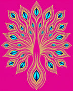 Bright Magenta Peacock Feather Fan Rug