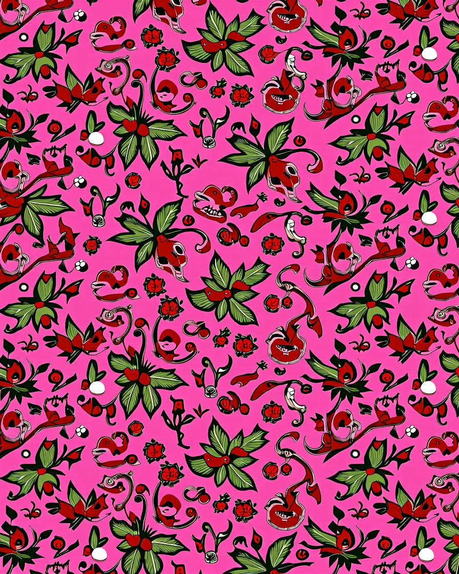 Vibrant Red Green Floral Whimsy Rug