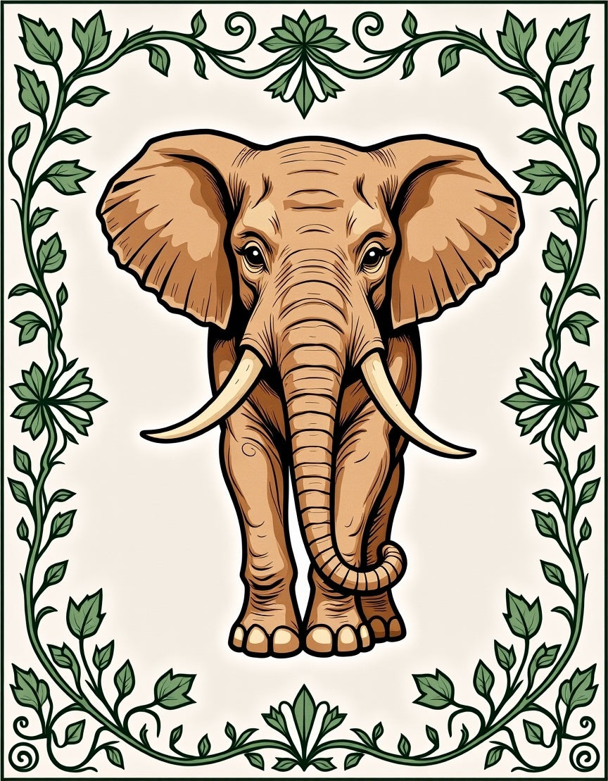 Brown Elephant Floral Vine Regal Rug