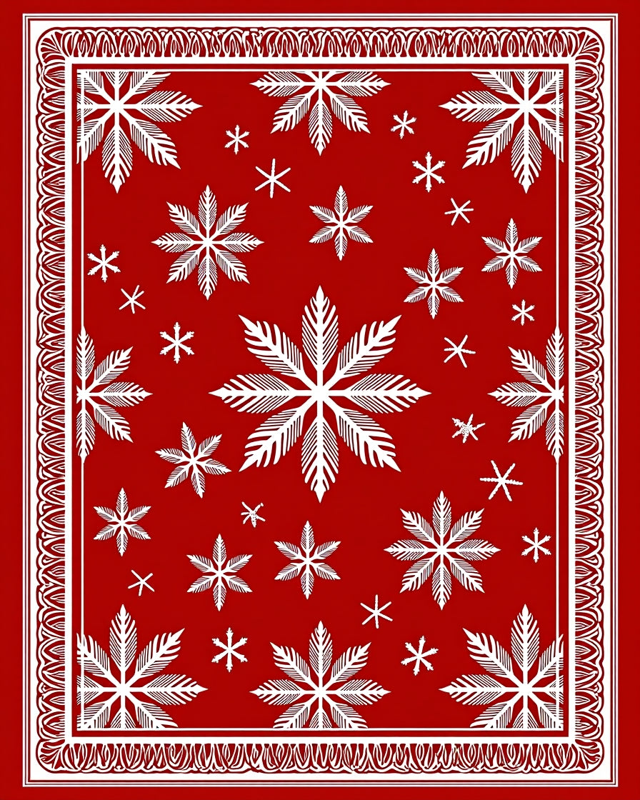 Red White Snowflake Winter Holiday Rug