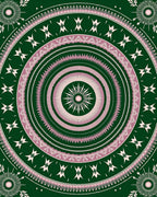 Deep Emerald Pink Concentric Sunburst Rug