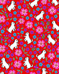 Happy White Dogs Pink Blue Flowers Rug