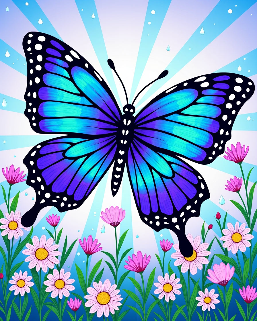 Vivid Blue Purple Butterfly Garden Rug