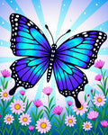 Vivid Blue Purple Butterfly Garden Rug