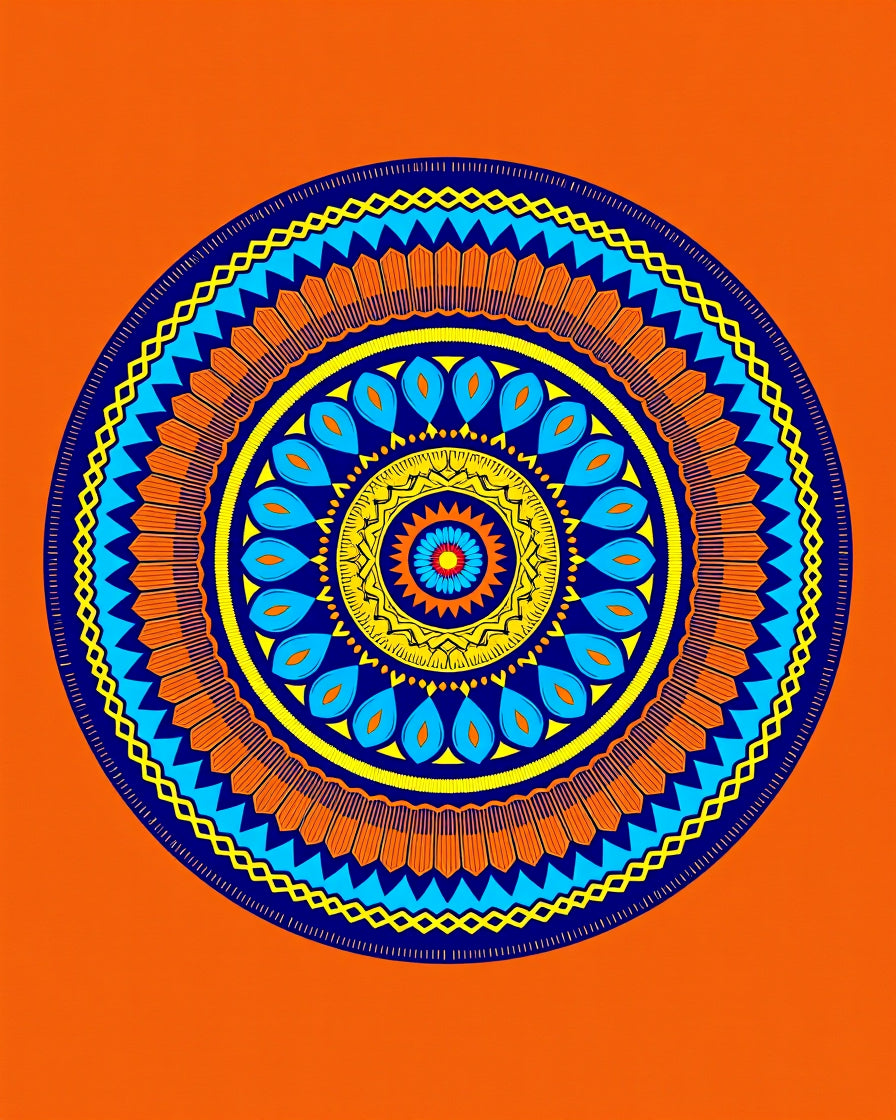 Vibrant Orange Blue Yellow Mandala Rug