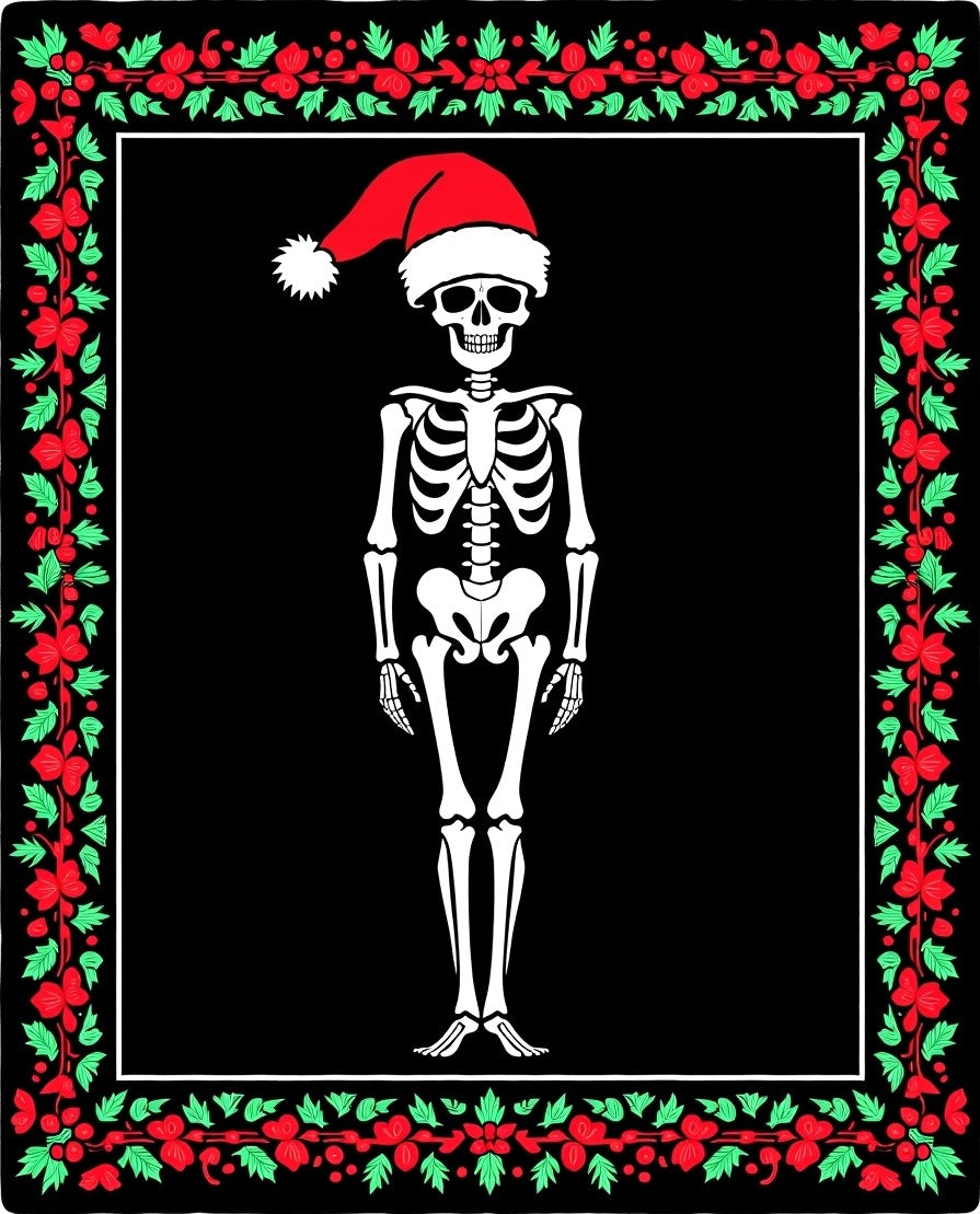 Festive Skeleton Santa Border Rug