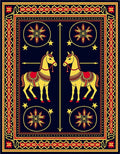 Golden Horses Red Saddle Medallion Border Rug